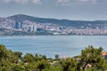 View of the pine forest, the sea and the big city. Travel to Istanbul